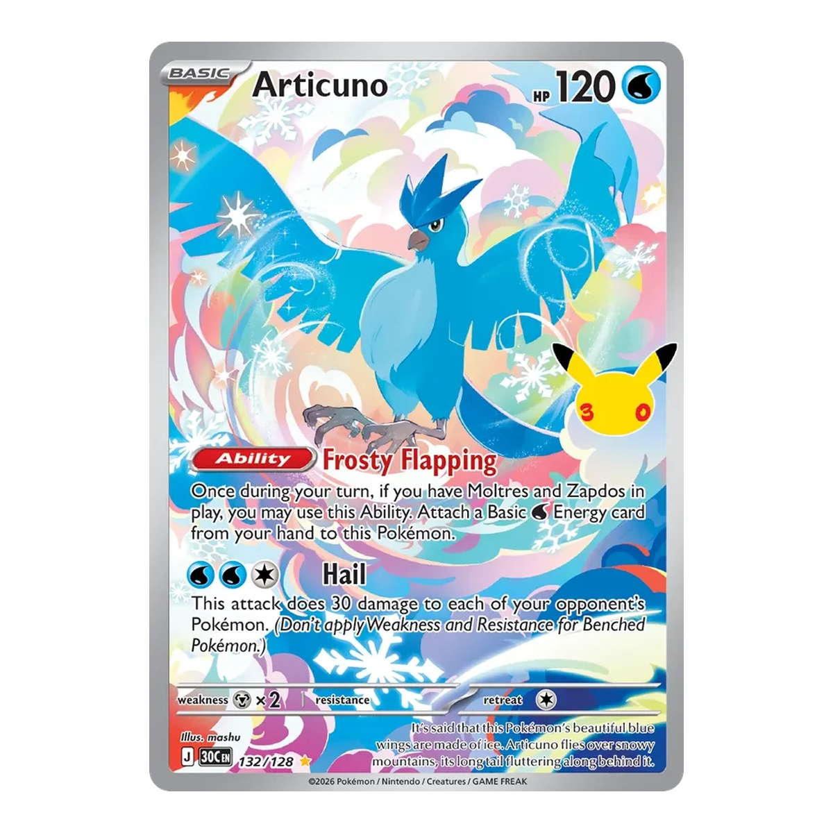 Carta Pokémon Articuno 30th Celebration 132 en inglés
